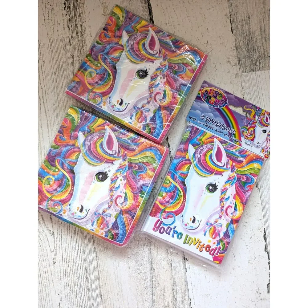 Lisa Frank Rainbow Majesty Party Bundle Napkins Plates Invitations Y2K 90s NEW